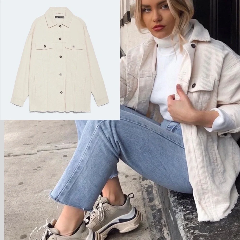 ZARA Ecru Corduroy Jacket/Shacket Blogger Favorite